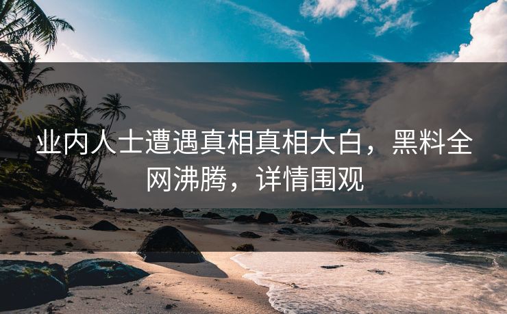 业内人士遭遇真相真相大白，黑料全网沸腾，详情围观